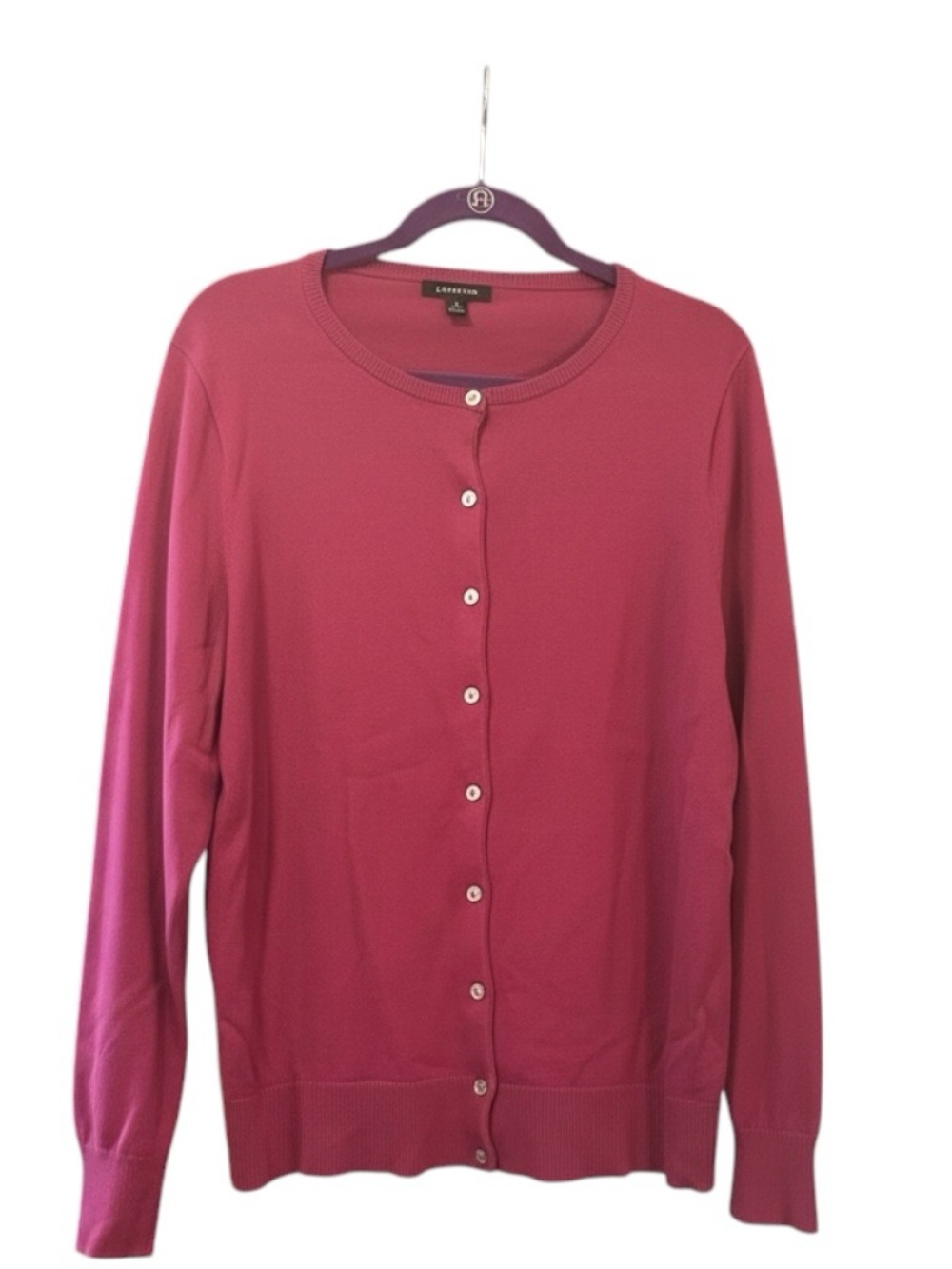 Lands' End Raspberry Button-Front Crewneck Cardigan